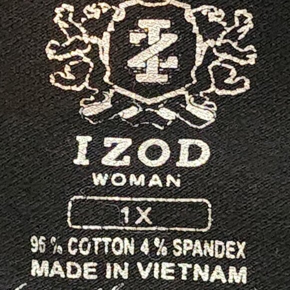 Izod Woman Black Lilac Piping 5 Button Cotton Span SS Henley Polo Top Size 1X - Picture 14 of 16